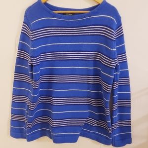 Lauren Ralph Lauren Women Sweater Large Blue White Stripe Pullover Cotton SLIM